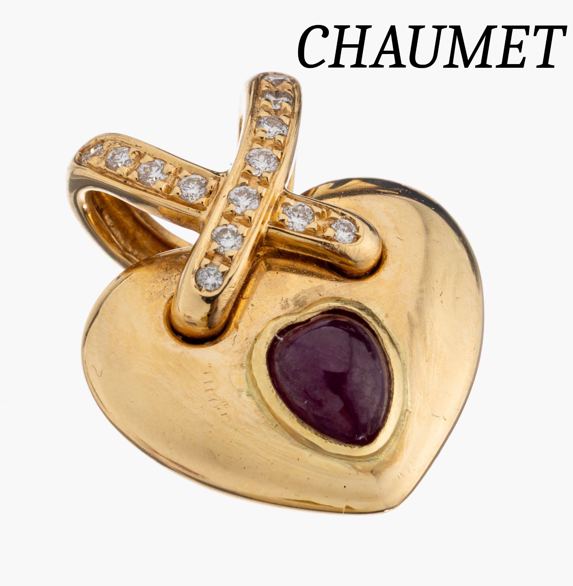 18 kt Gold CHAUMET Brillant-Rubin- Herzanhänger, GG