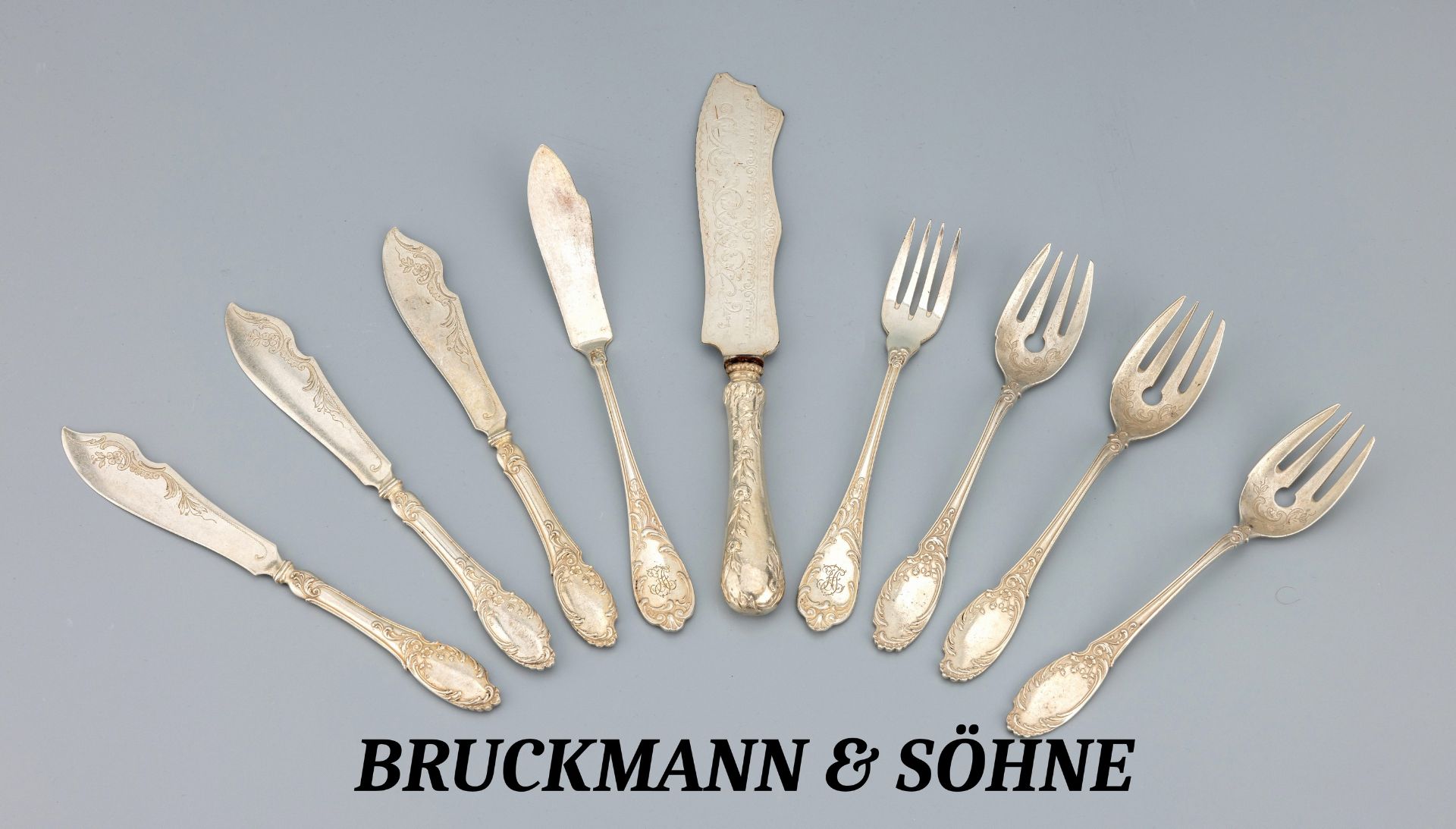 Fischbesteck für 3 Personen, Bruckmann & Söhne, 800er