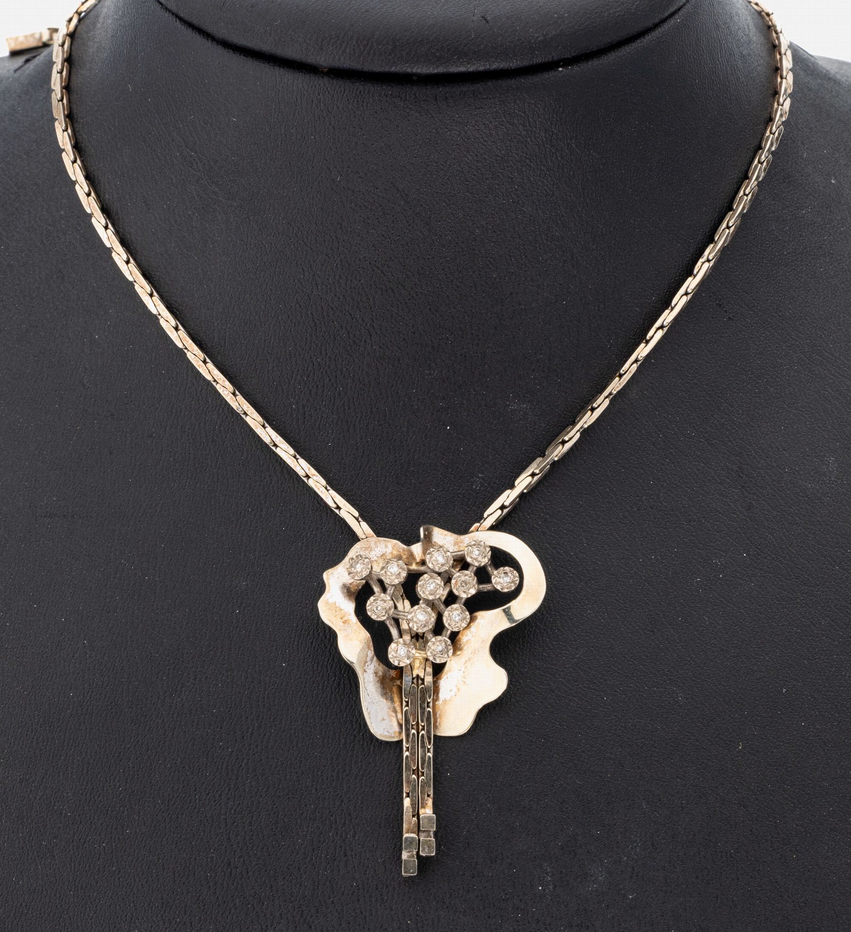 14 kt Gold Diamant-Collier, 1970er Jahre, WG 585/000,