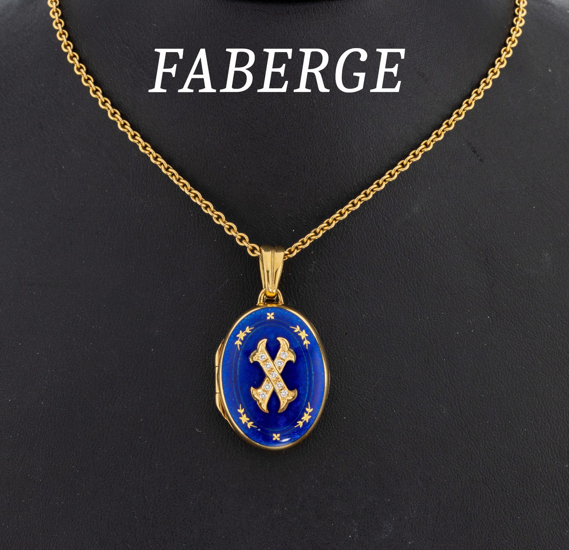 18 kt Gold FABERGE Email-Brillant-Medaillon- Anhänger, GG
