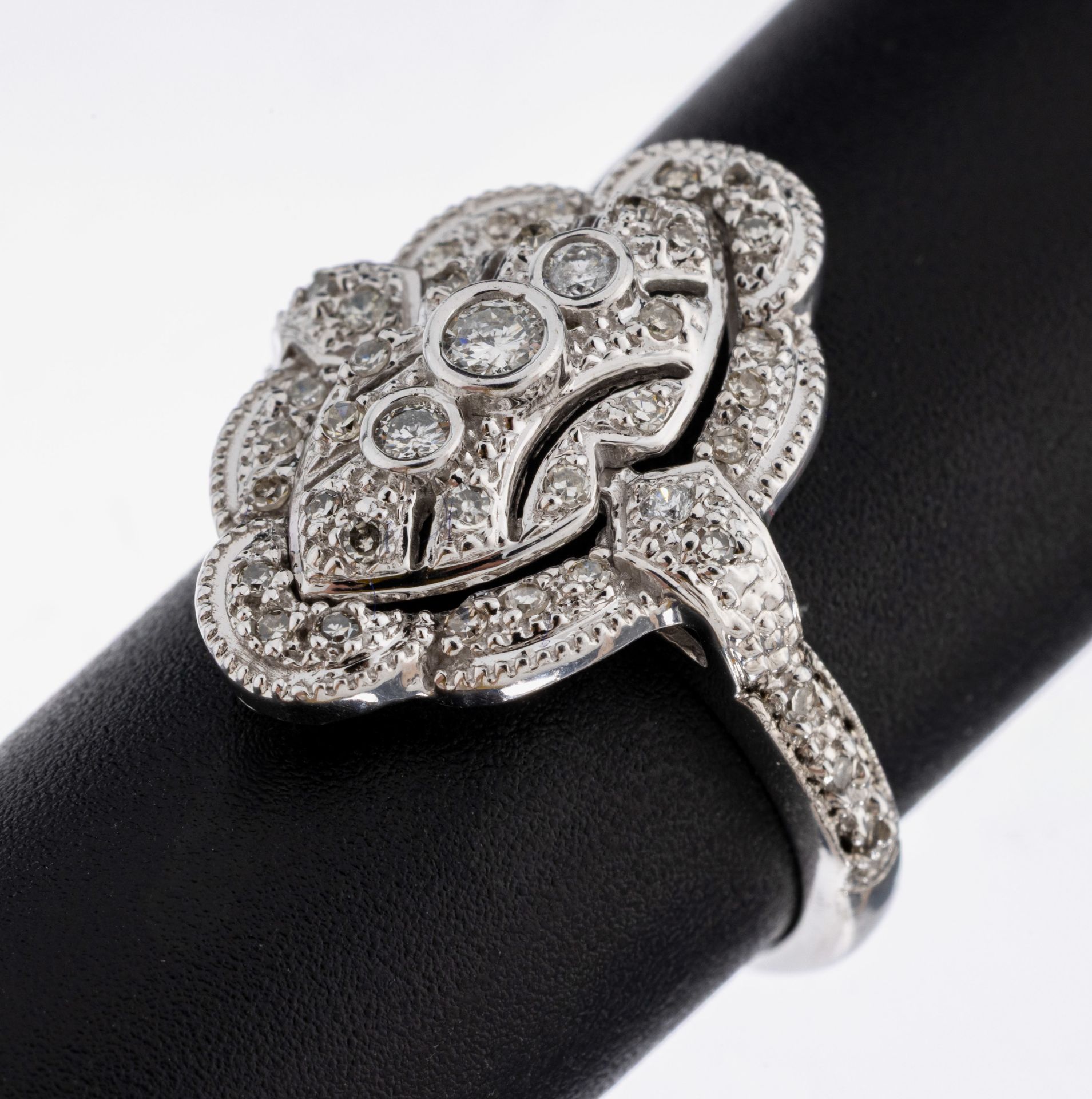 14 kt Gold Diamant Ring, WG 585/000, im Stil der 1930er