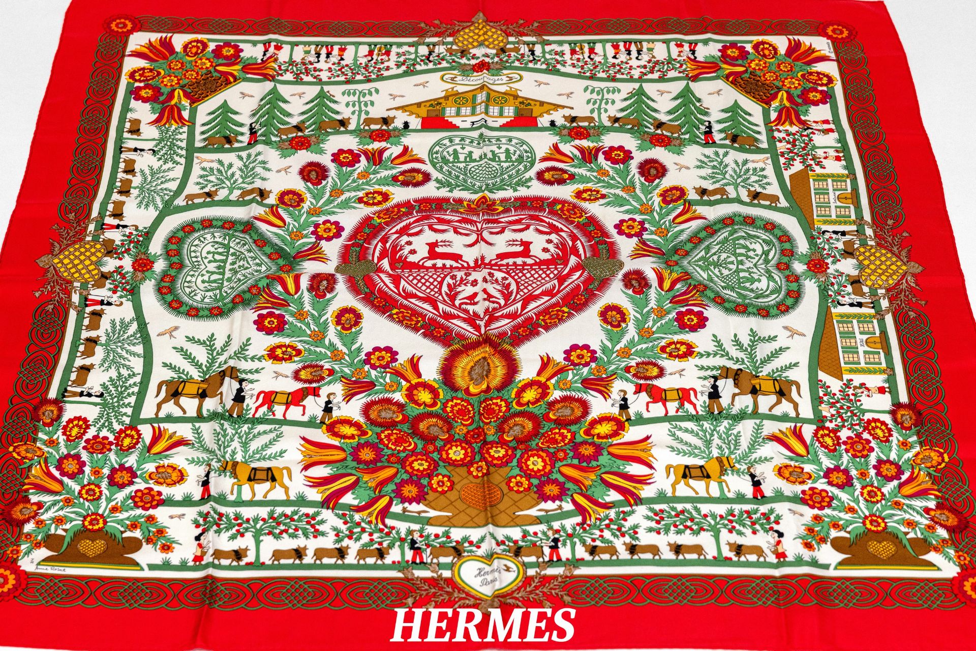 HERMES Carree, 'Decoupages', Anne Rosat, 100 % Seide, Made