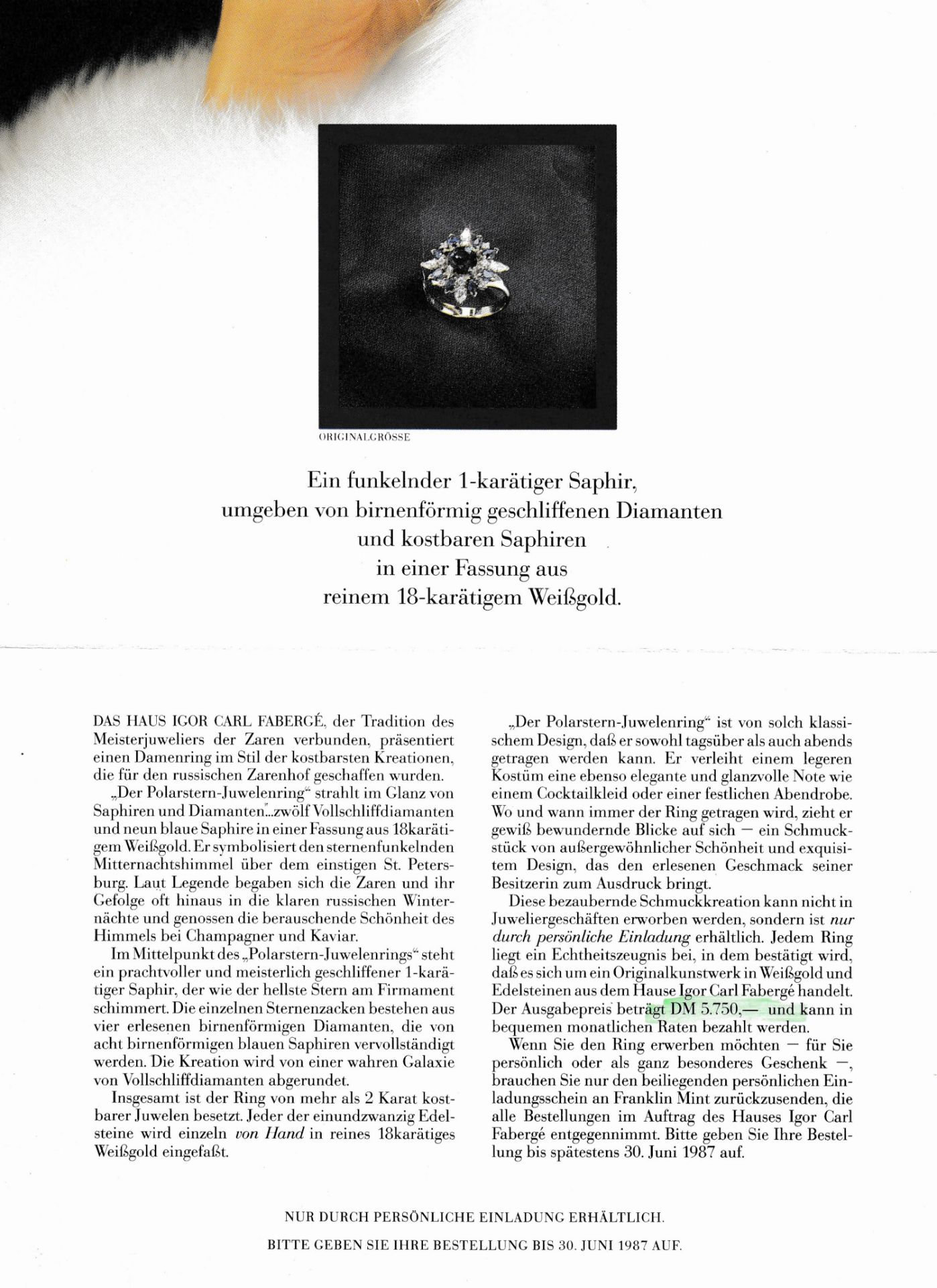 18 kt Gold FABERGE Saphir-Diamant-Ring, WG 750/000, Modell - Bild 2 aus 3