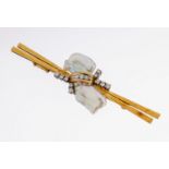 18 kt Gold Perl-Brillant-Brosche, GG/WG 750/000, länglich,