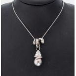 14 kt Gold Perl-Brillant-Anhänger, WG 585/000,