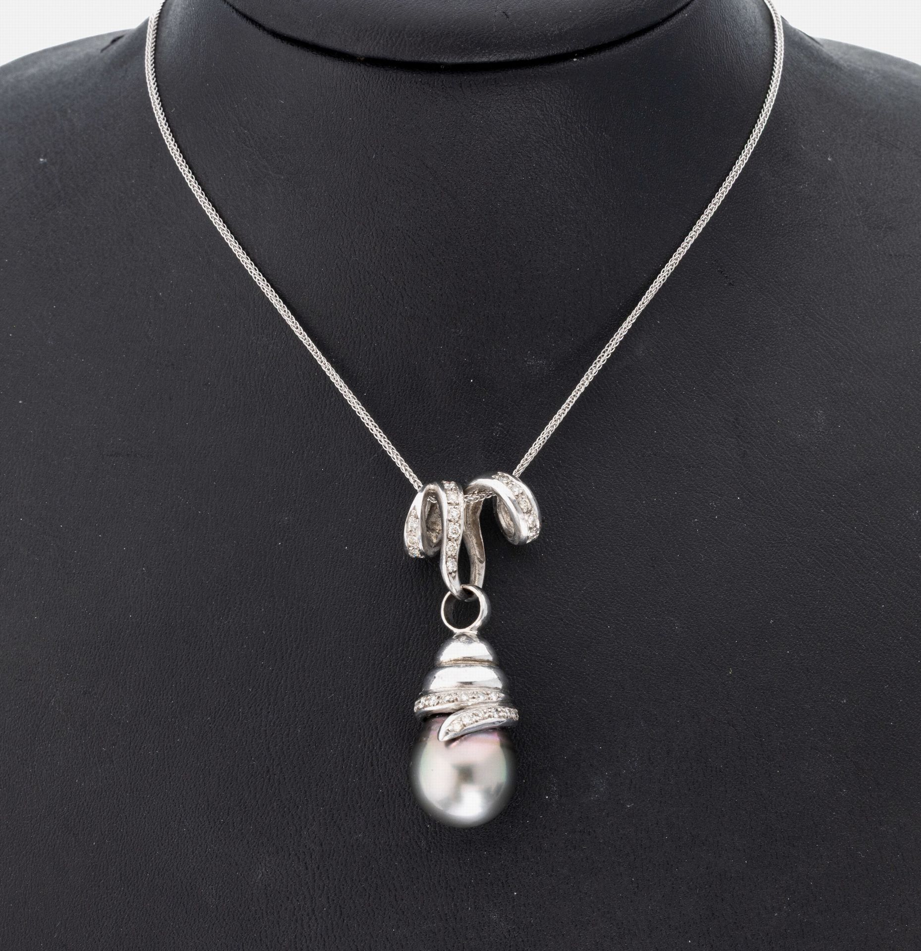 14 kt Gold Perl-Brillant-Anhänger, WG 585/000,