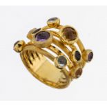 14 kt Gold Farbstein-Ring, GG 585/000, außergewöhnliche