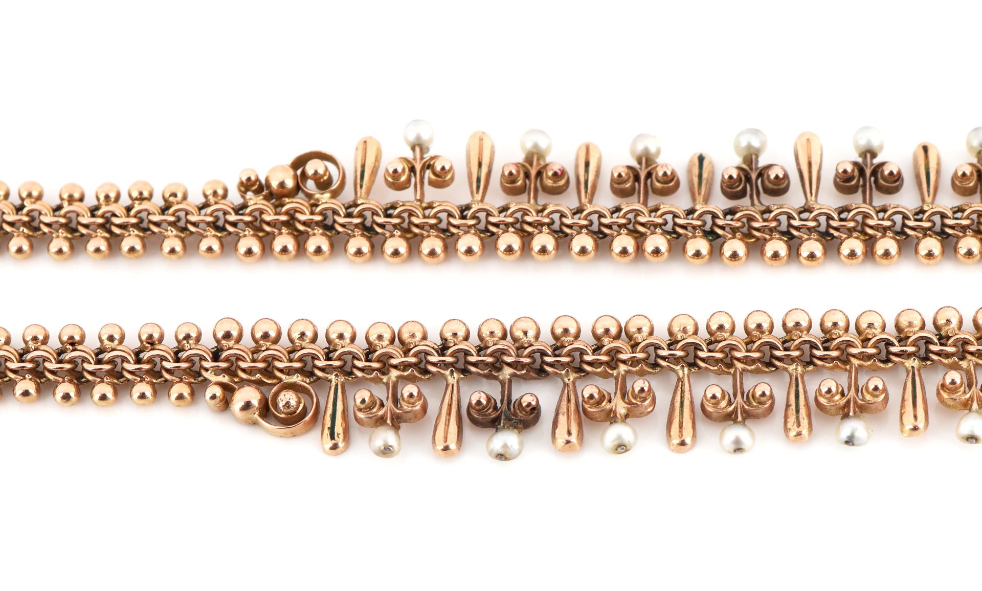 14 kt Gold Perl-Collier, deutsch, um 1870-80, GG 585/000, - Bild 4 aus 5