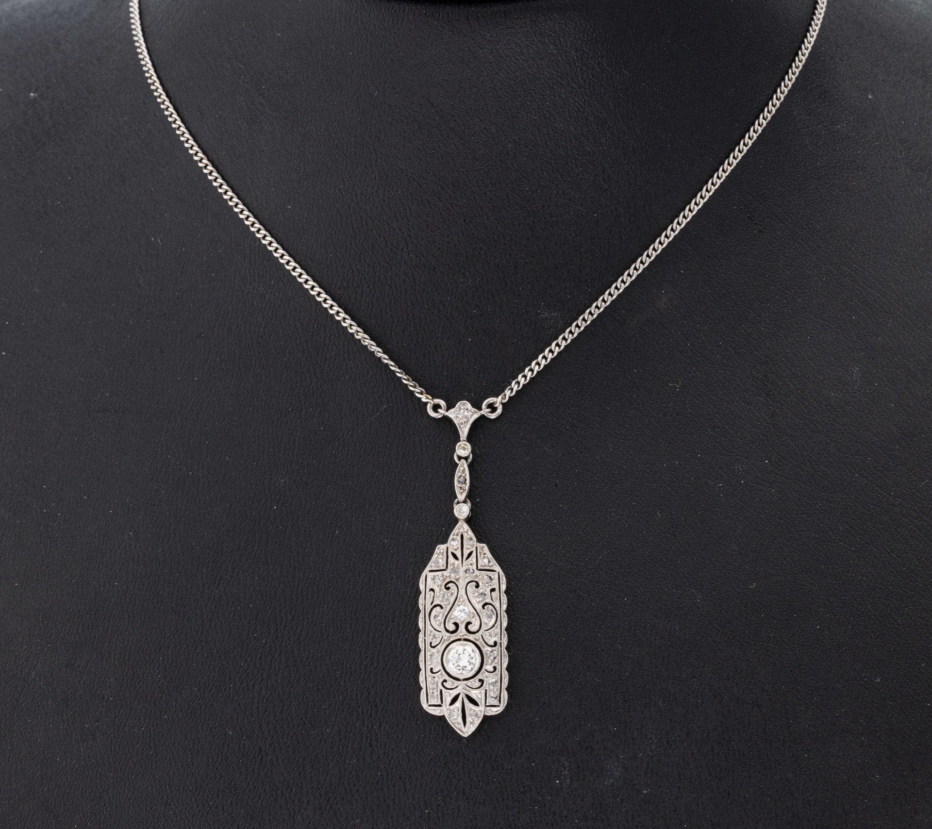 14 kt Gold Art-Deco-Diamant-Collier, WG 585/000, um 1920,