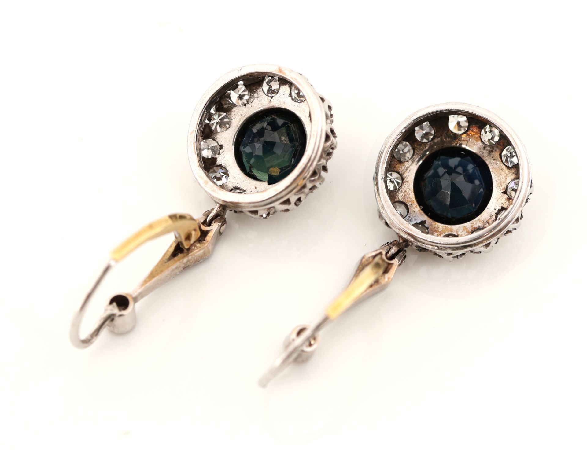 Paar Palladium Saphir-Diamant-Ohrgehänge, 2rundfacett. - Bild 4 aus 4