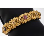 18 kt Gold Rubin-Saphir-Armband, 1960er Jahre, GG 750/000,