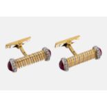 Paar 18 kt Gold Rubin-Brillant -Manschettenknöpfe, GG/WG