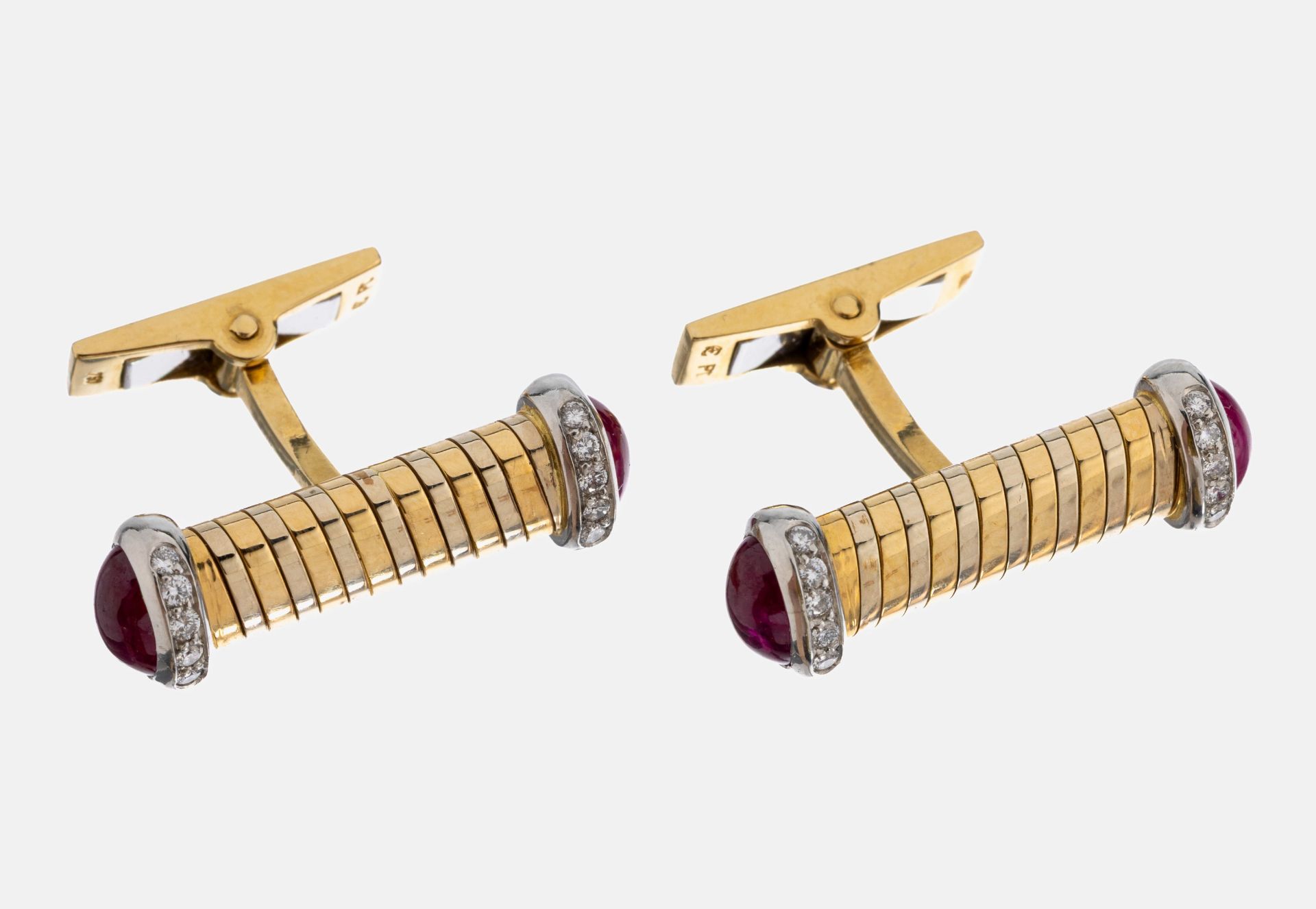 Paar 18 kt Gold Rubin-Brillant -Manschettenknöpfe, GG/WG