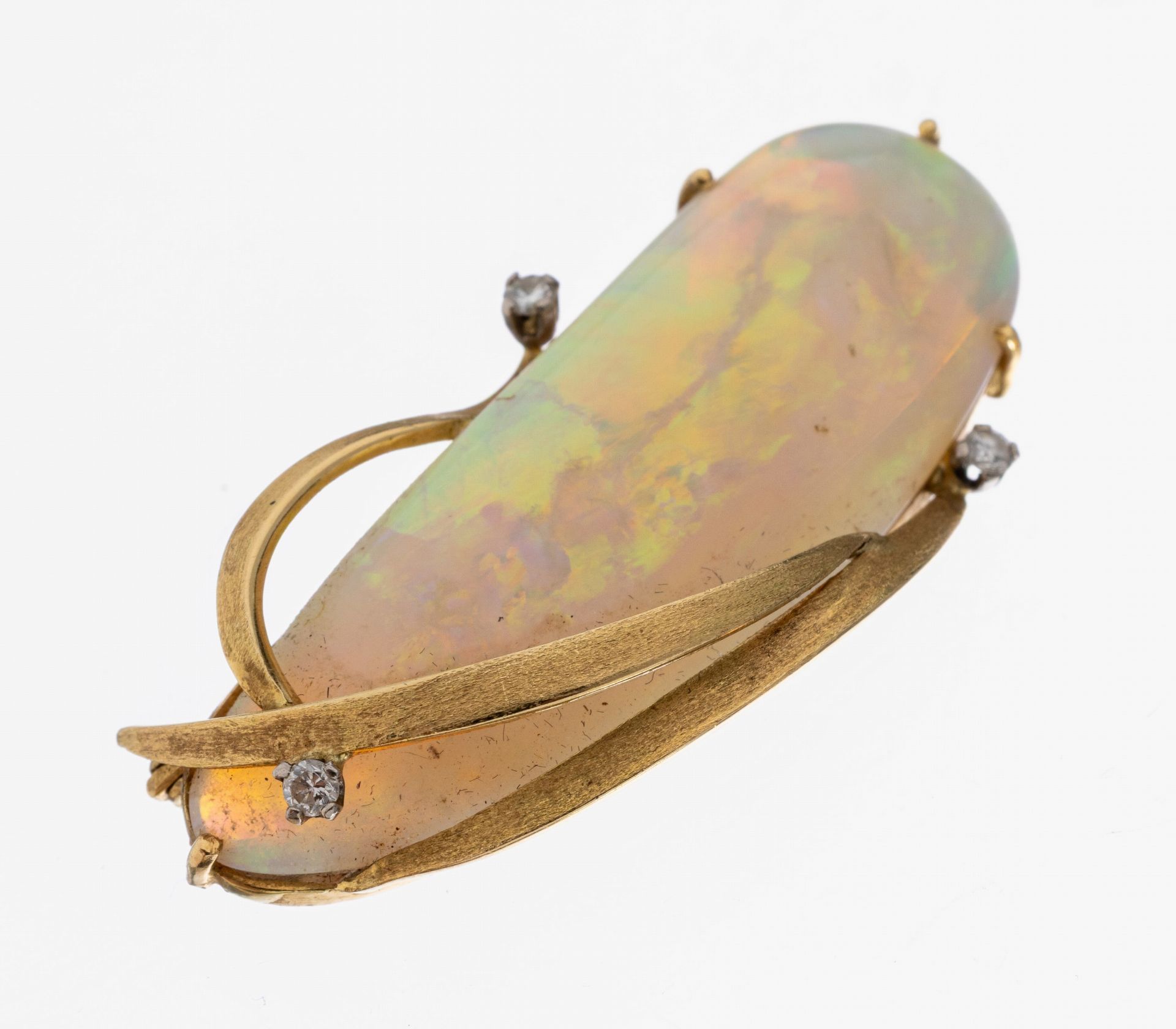 18 kt Gold Opal-Brillant-Brosche, GG 750/000, Opal im