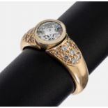 14 kt Gold Brillant-Ring, GG/WG 585/000, mittig in WG