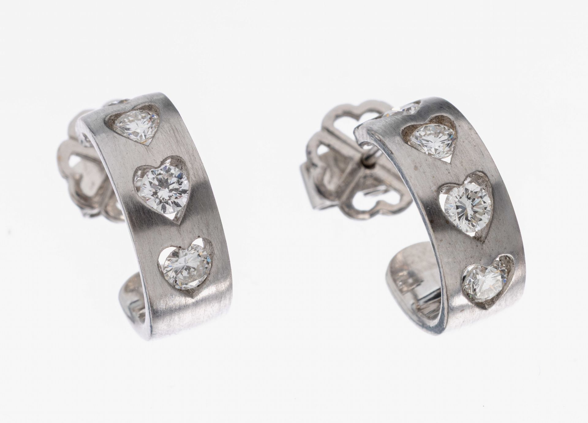 Paar 18 kt Gold Brillant-Ohrcreolen, WG 750/000, fein