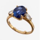 18 kt Gold Saphir-Diamant-Ring, GG/WG 750/000, ovalfacett.