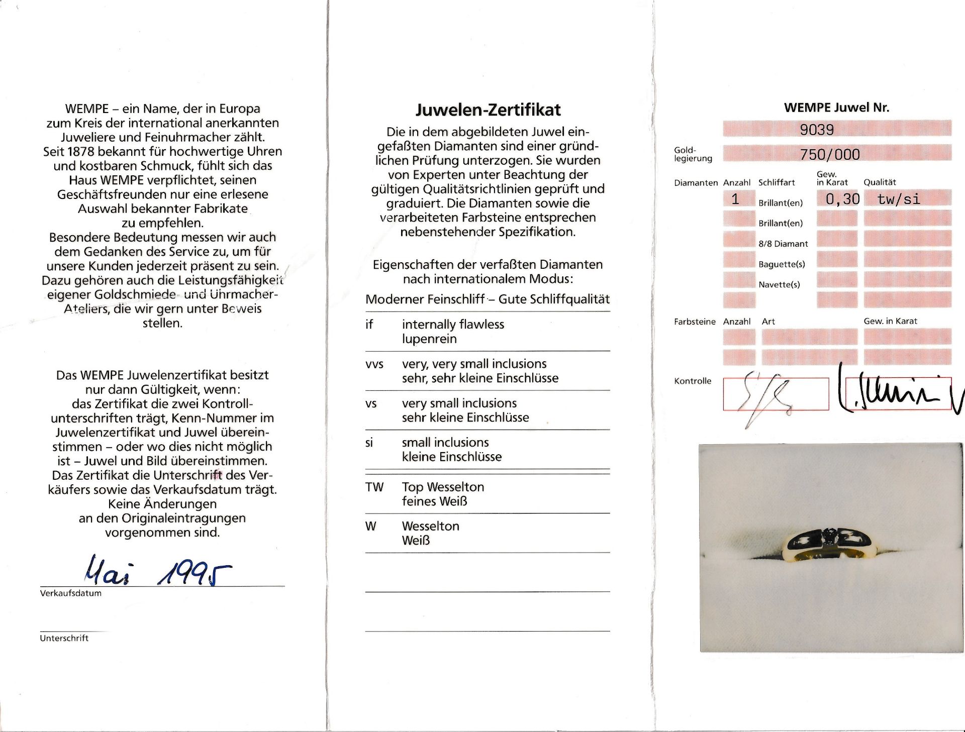 18 kt Gold WEMPE Brillant-Spannring, GG 750/000, Brillant - Bild 2 aus 2