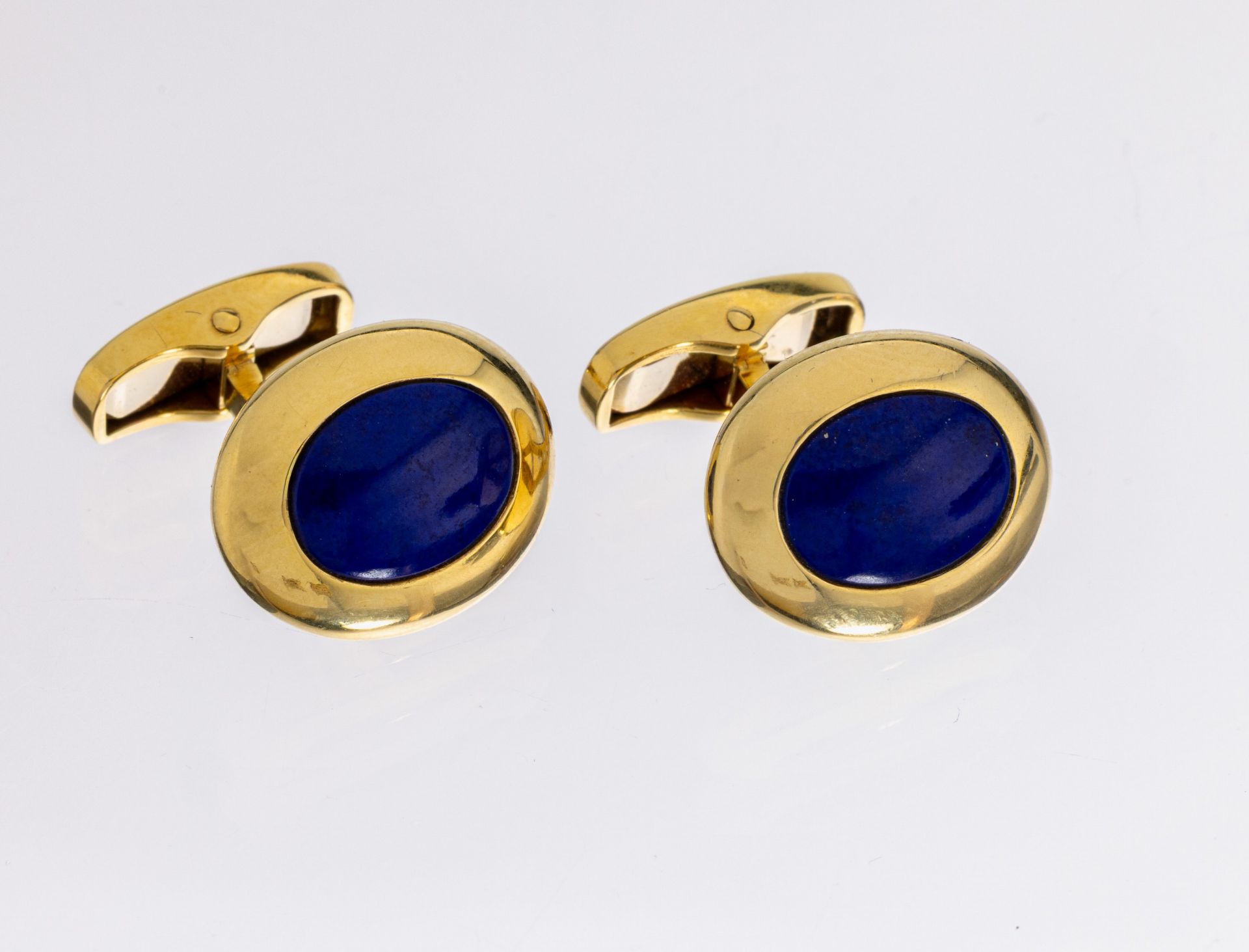 Paar 18 kt Gold Lapislazuli-Manschettenknöpfe, GG 750/000,