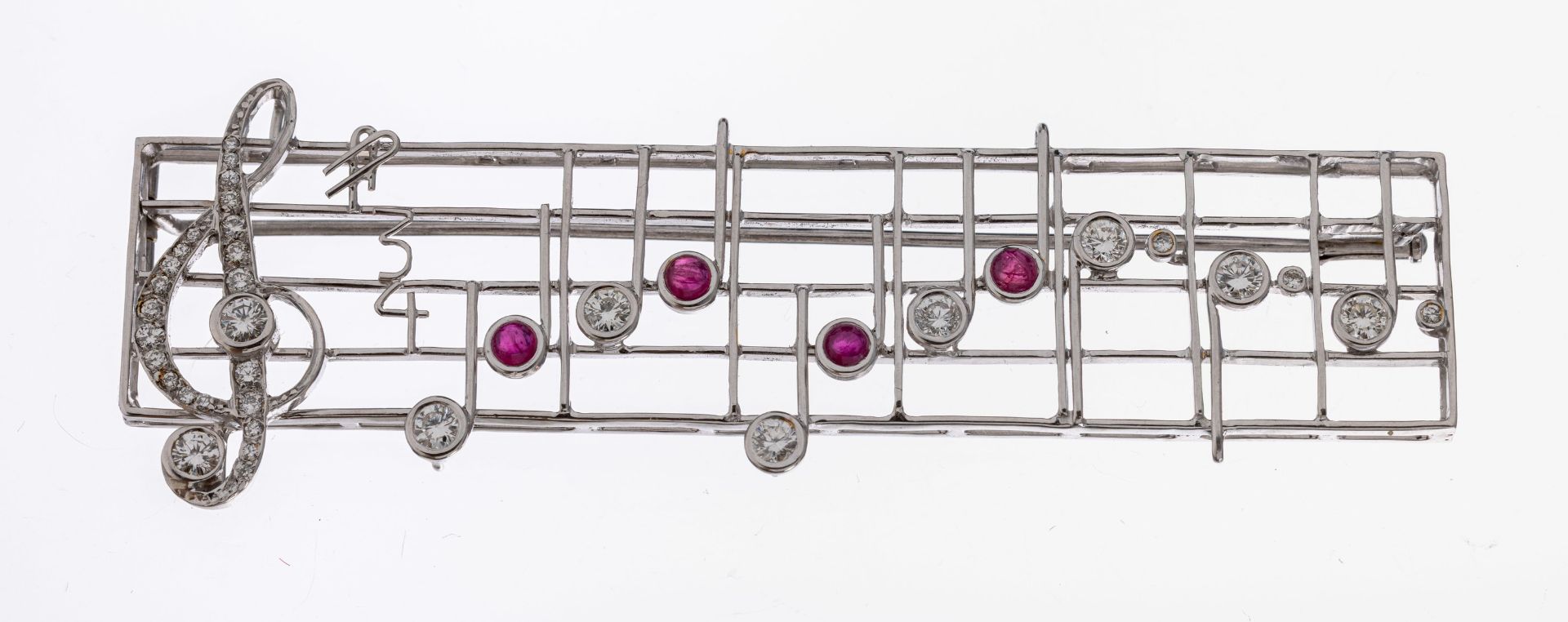 18 kt Gold Brillant-Rubin-Brosche, WG 750/000,