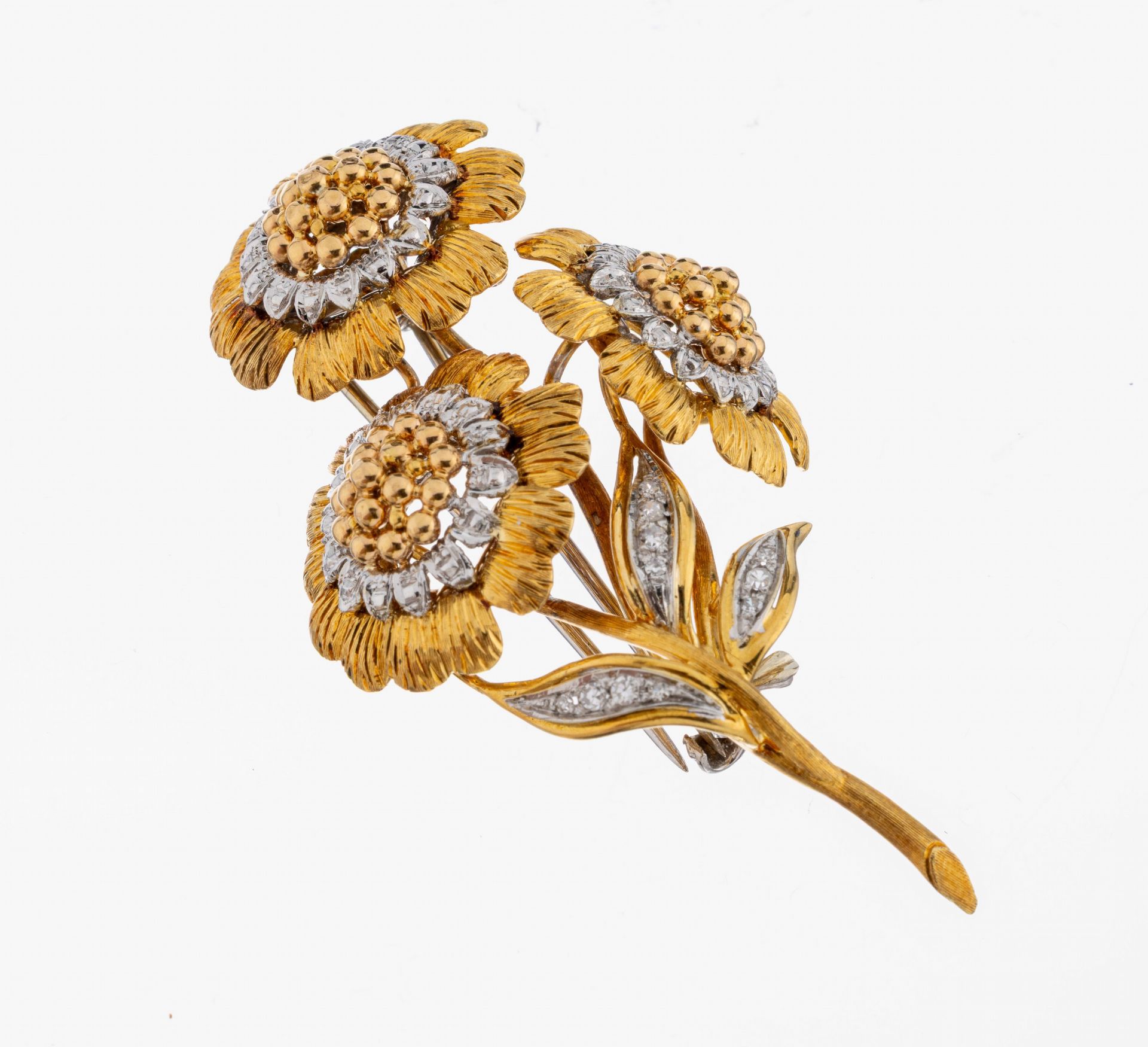 18 kt Gold Diamant-Brosche, GG/WG 750/000, naturalistische