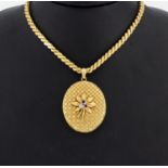 18 kt Gold Brillant-Saphir-Rubin- Medaillonanhänger, GG