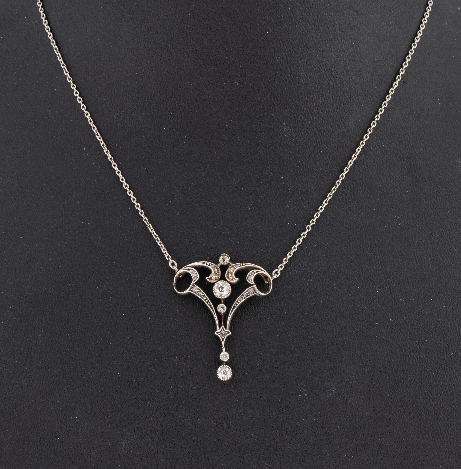 14 kt Gold Jugendstil Diamant-Collier, um 1900, GG 585/000