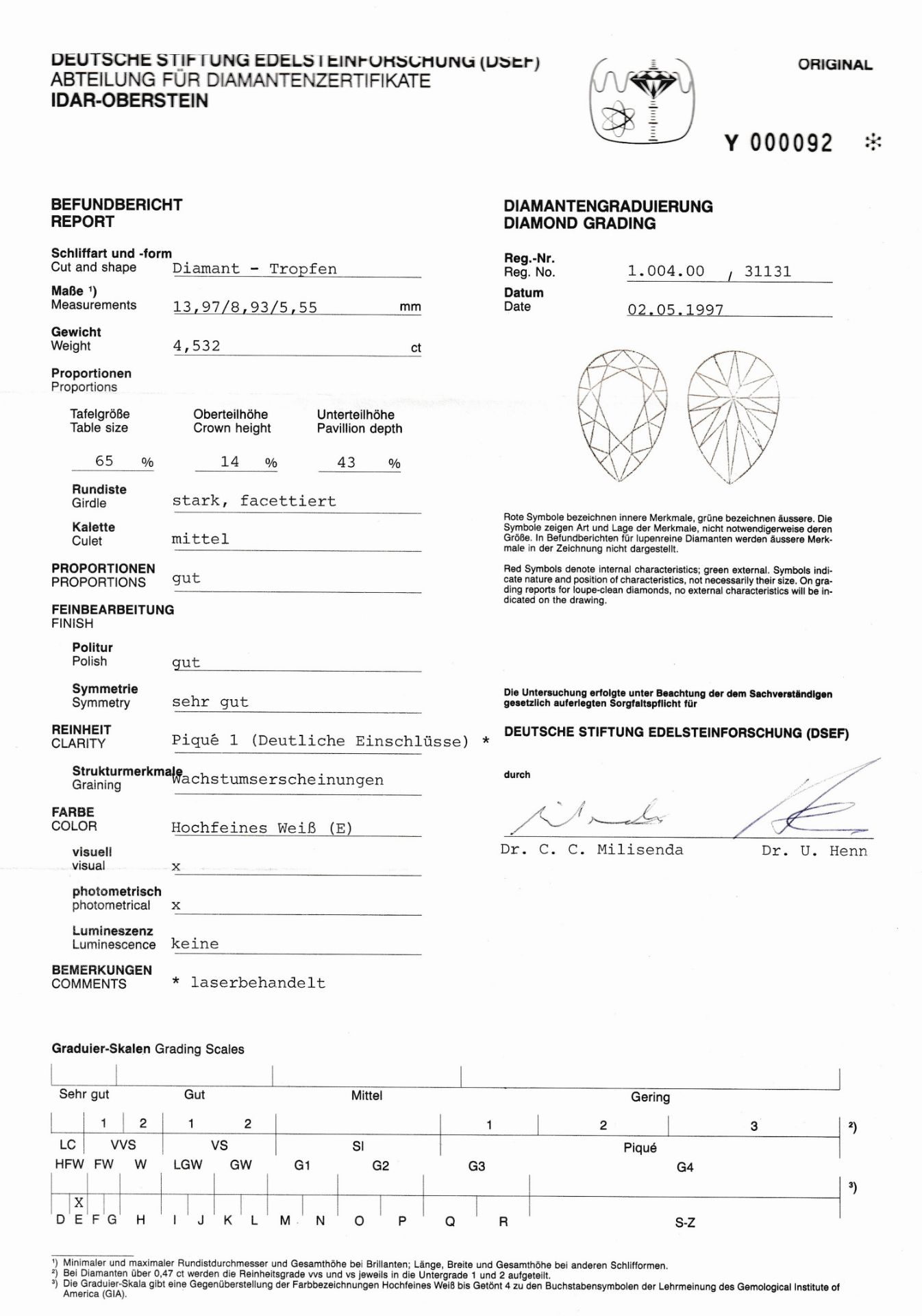 Platin Diamant-Ring, Platin 950/000, 1 Diamant-Tropfen - Bild 3 aus 3