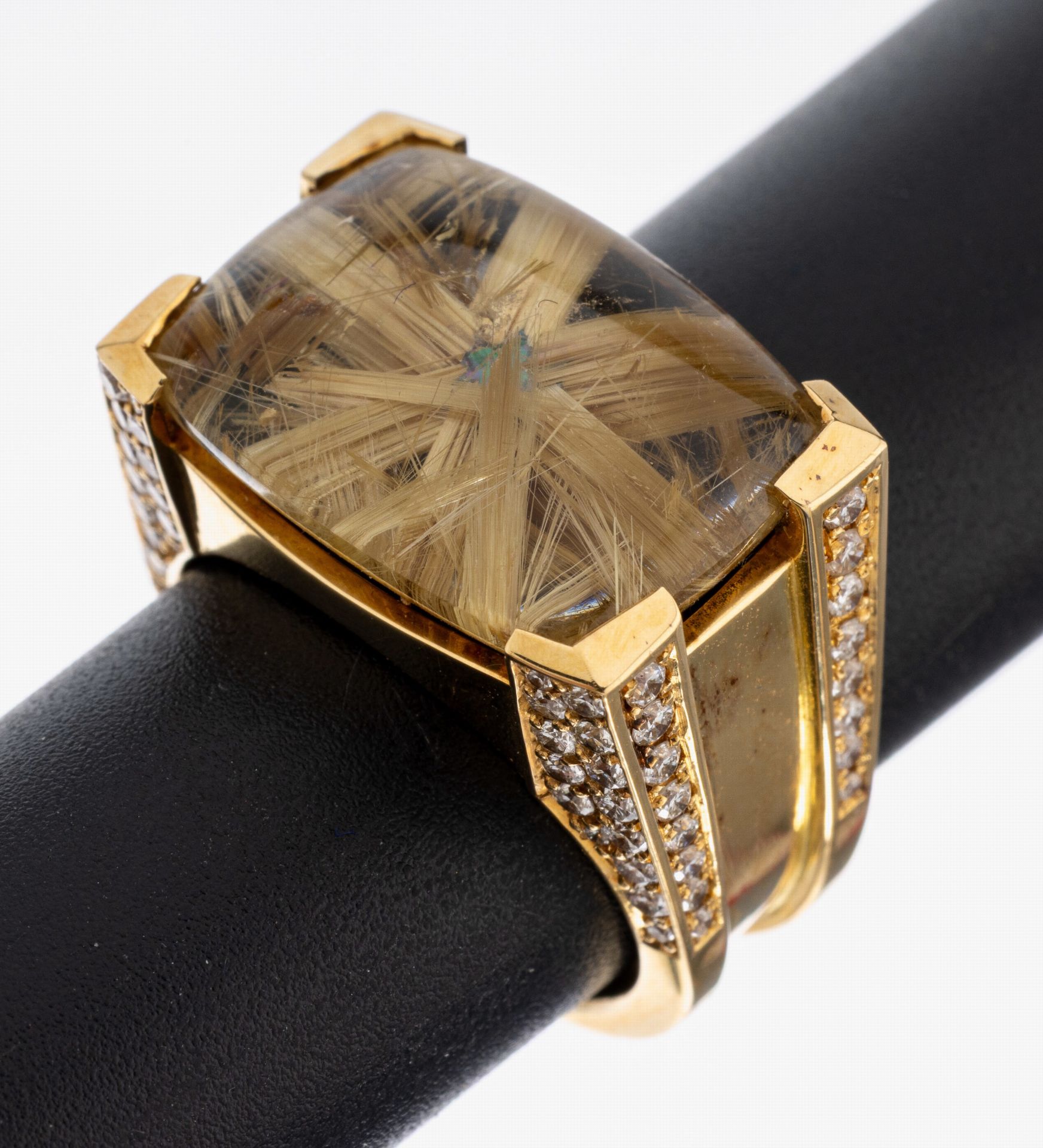 18 kt Gold Rutilquarz-Brillant-Ring, GG 750/000,