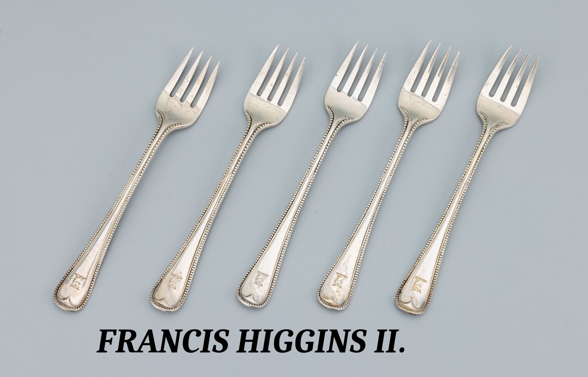 Set 5 Salatgabeln, England, London, 1860, 925er Silber,