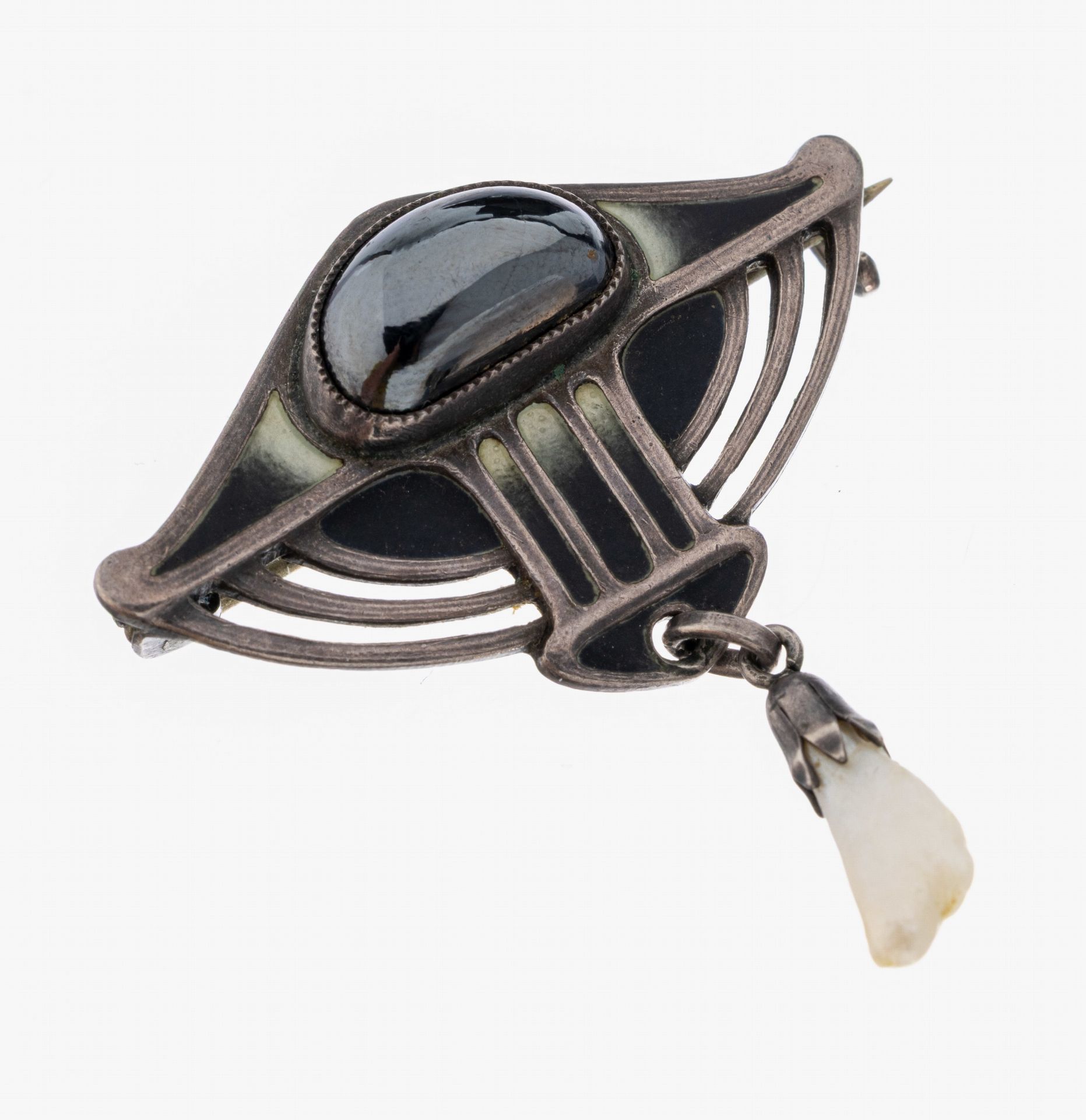 Jugendstil Hämatit-Perl-Brosche, deutsch um 1902-04, 800er