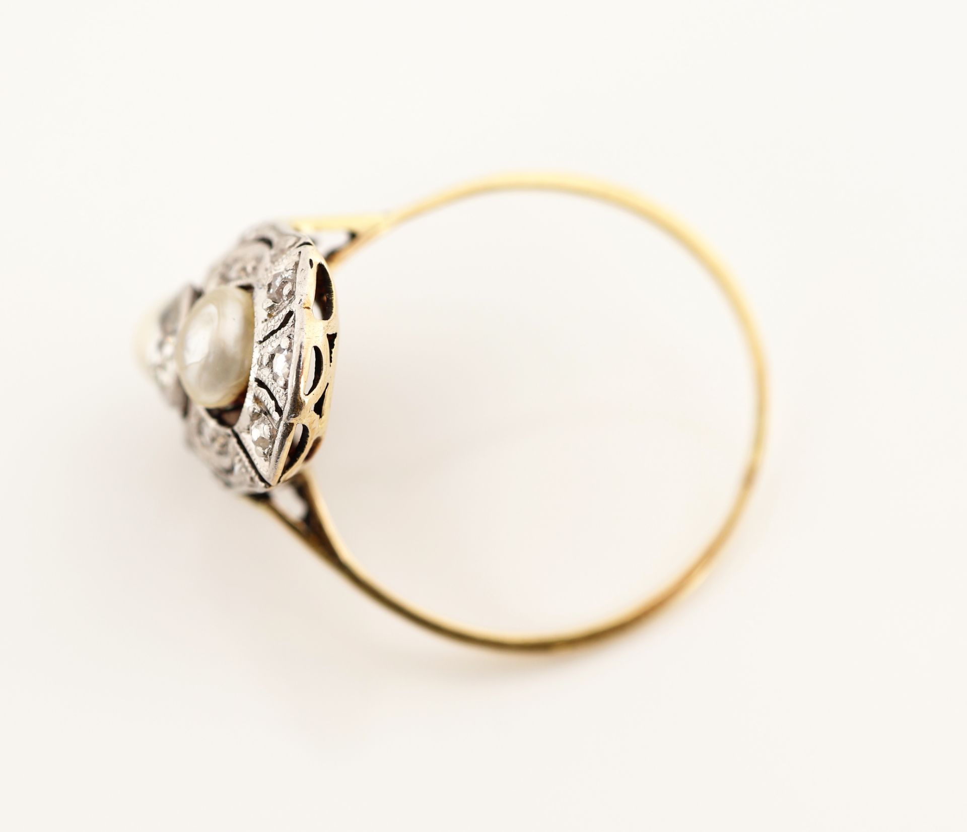 14 kt Gold Art-Deco-Perl-Diamant-Ring, GG 585/000 und - Bild 4 aus 4