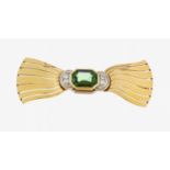 14 kt Gold Turmalin-Brillant-Brosche, 1950er Jahre, GG/WG