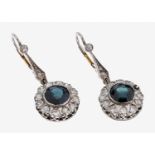 Paar Palladium Saphir-Diamant-Ohrgehänge, 2rundfacett.