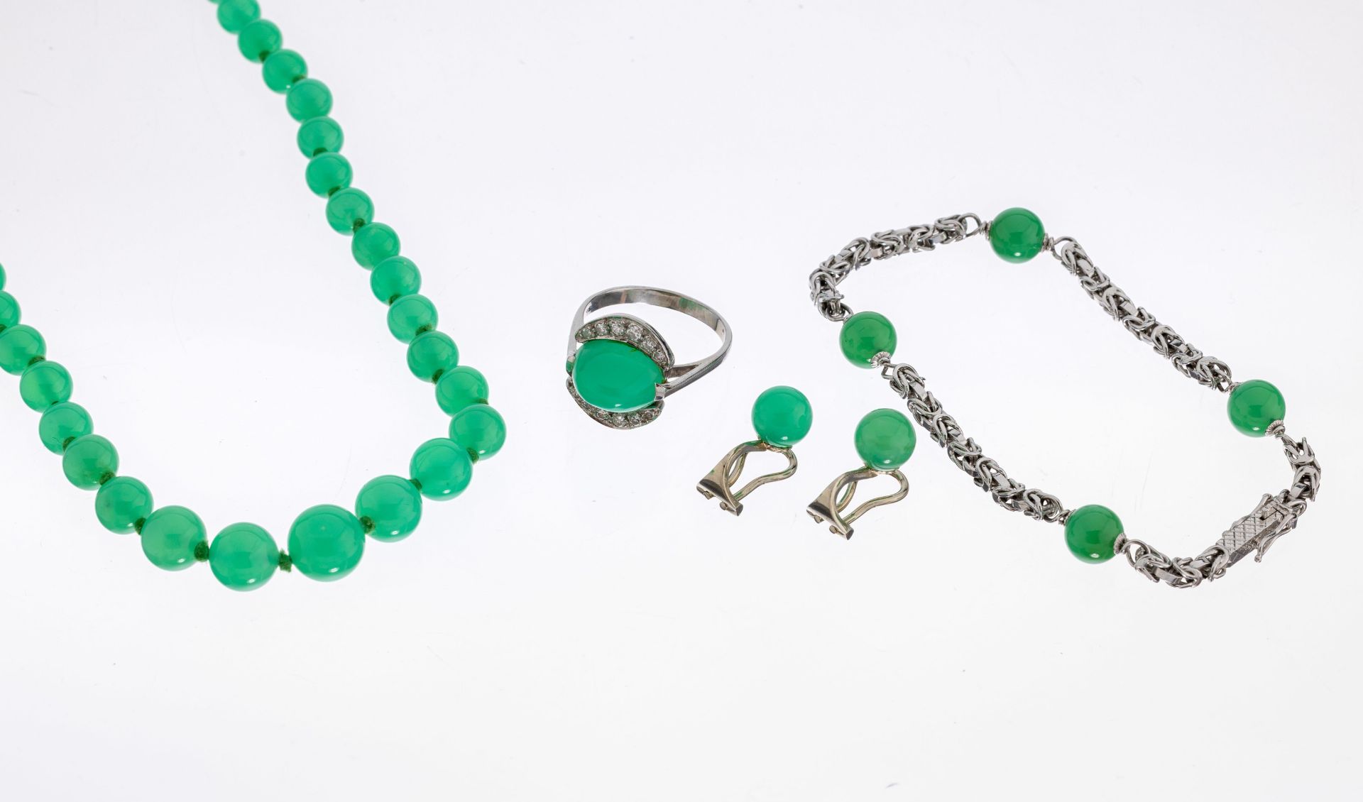 14 kt Gold Chrysopras-Konvolut, WG 585/000,best. aus: