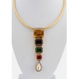 18 kt Gold und Platin Farbstein-Brillant- Perl-Collier, GG