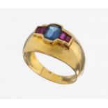 18 kt Gold Farbstein Bandring, GG 750/000, mittig facett.