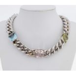 18 kt Gold Farbstein-Collier, GG 750/000 rhod., 1