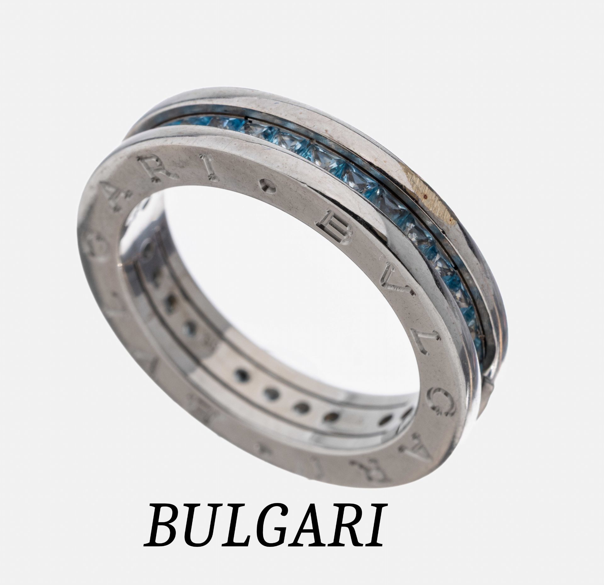 18 kt Gold BULGARI Topas-Memoryring, WG 750/000, blaue