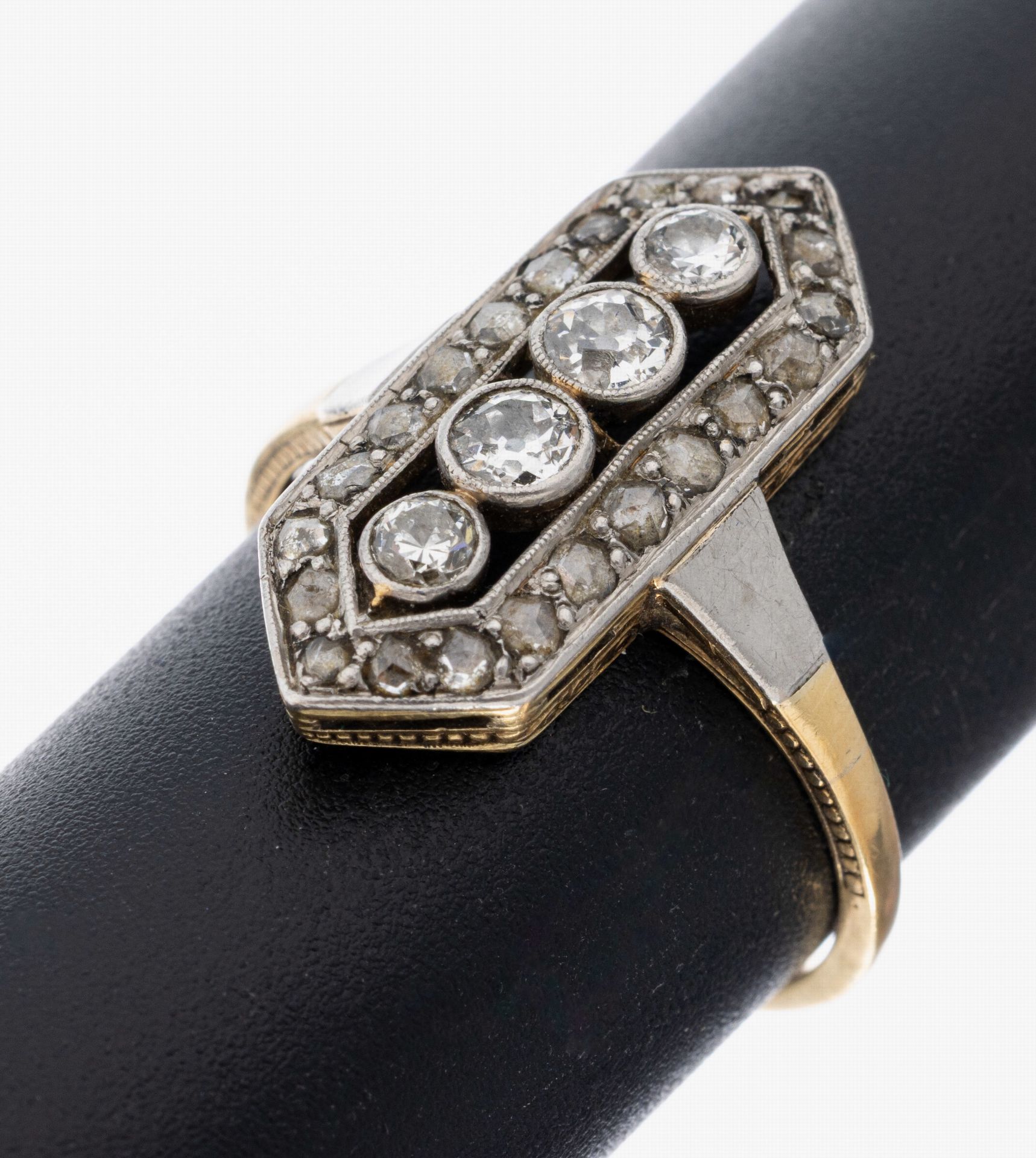 14 kt Gold Diamant-Ring, um 1910-20, GG 585/000, Ringkopf