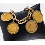 14 kt Gold Münz-Armband, GG 585/000, 5 bewegl. abgehängte