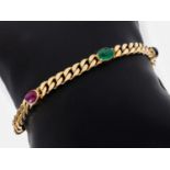 14 kt Gold Farbstein-Armband, GG 585/000, 2Rubin-, 2