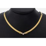 14 kt Gold Brillant-Collier, GG 585/000, Mittelteil mit 3