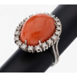 14 kt Gold Korallen-Brillant-Ring, WG 585/000, mittig gr.