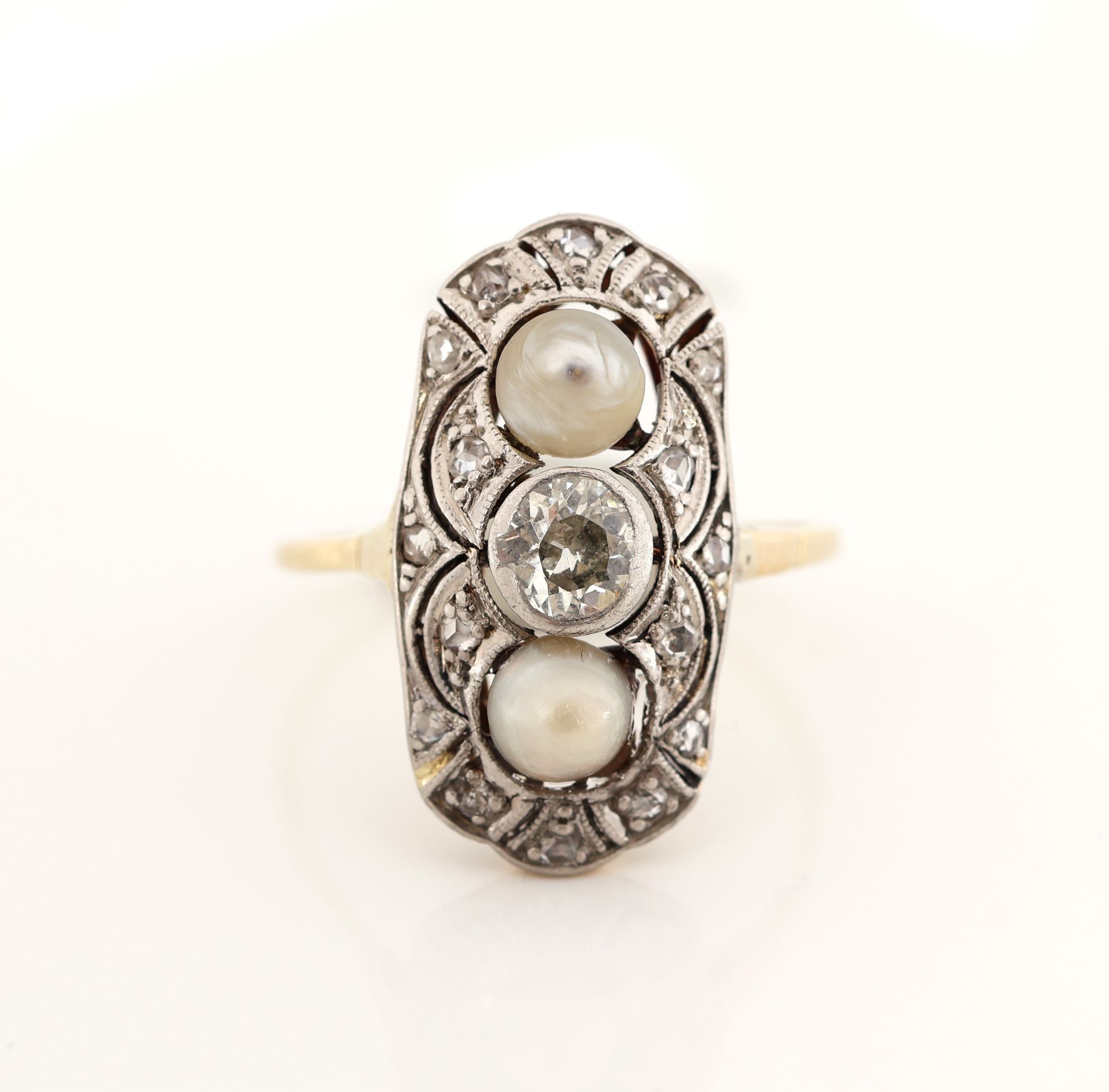 14 kt Gold Art-Deco-Perl-Diamant-Ring, GG 585/000 und - Bild 2 aus 4