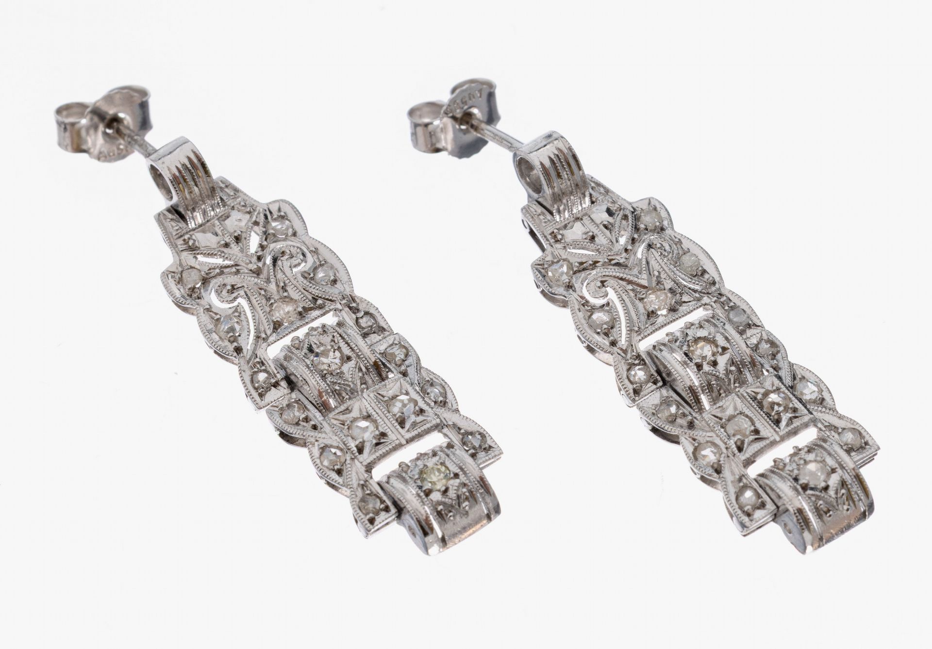 Paar 14 kt Gold Diamant-Ohrstecker, 1930er Jahre, WG