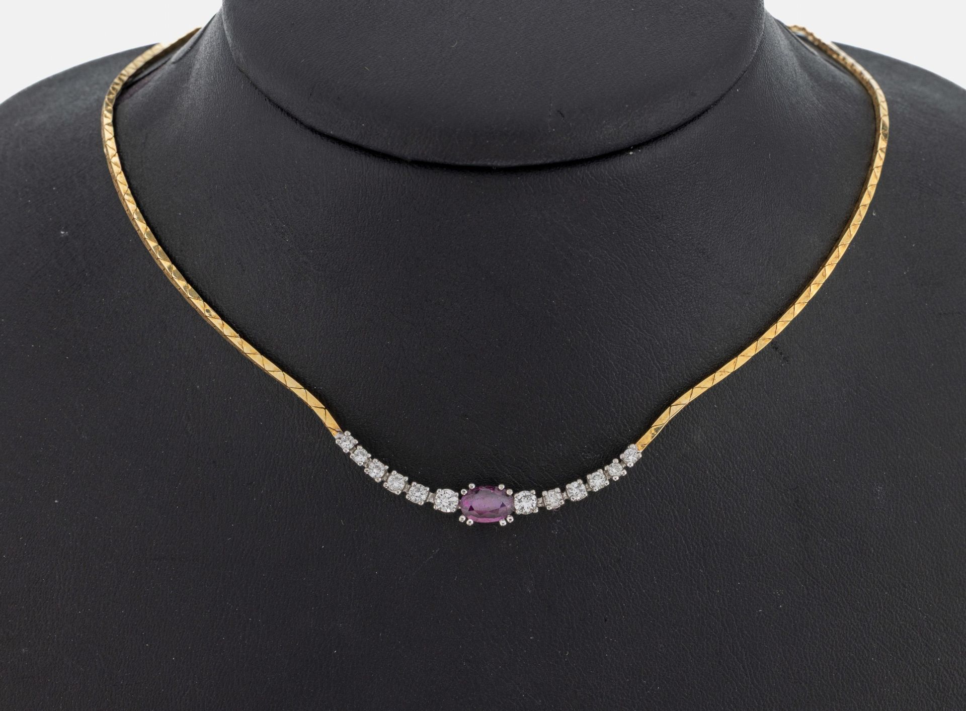 14 kt Gold Rubin-Brillant-Collier, GG/WG 585/000,