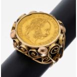 14 kt Gold Münz-Ring, GG 585/000, Münzeinlage: 1 Dukat,