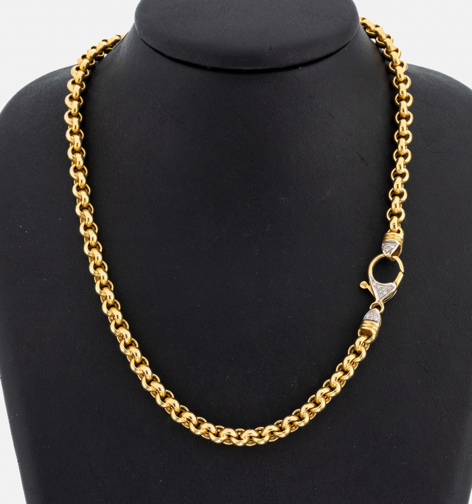 14 kt Gold Diamant-Collier, GG 585/000, Erbskette, L. ca.