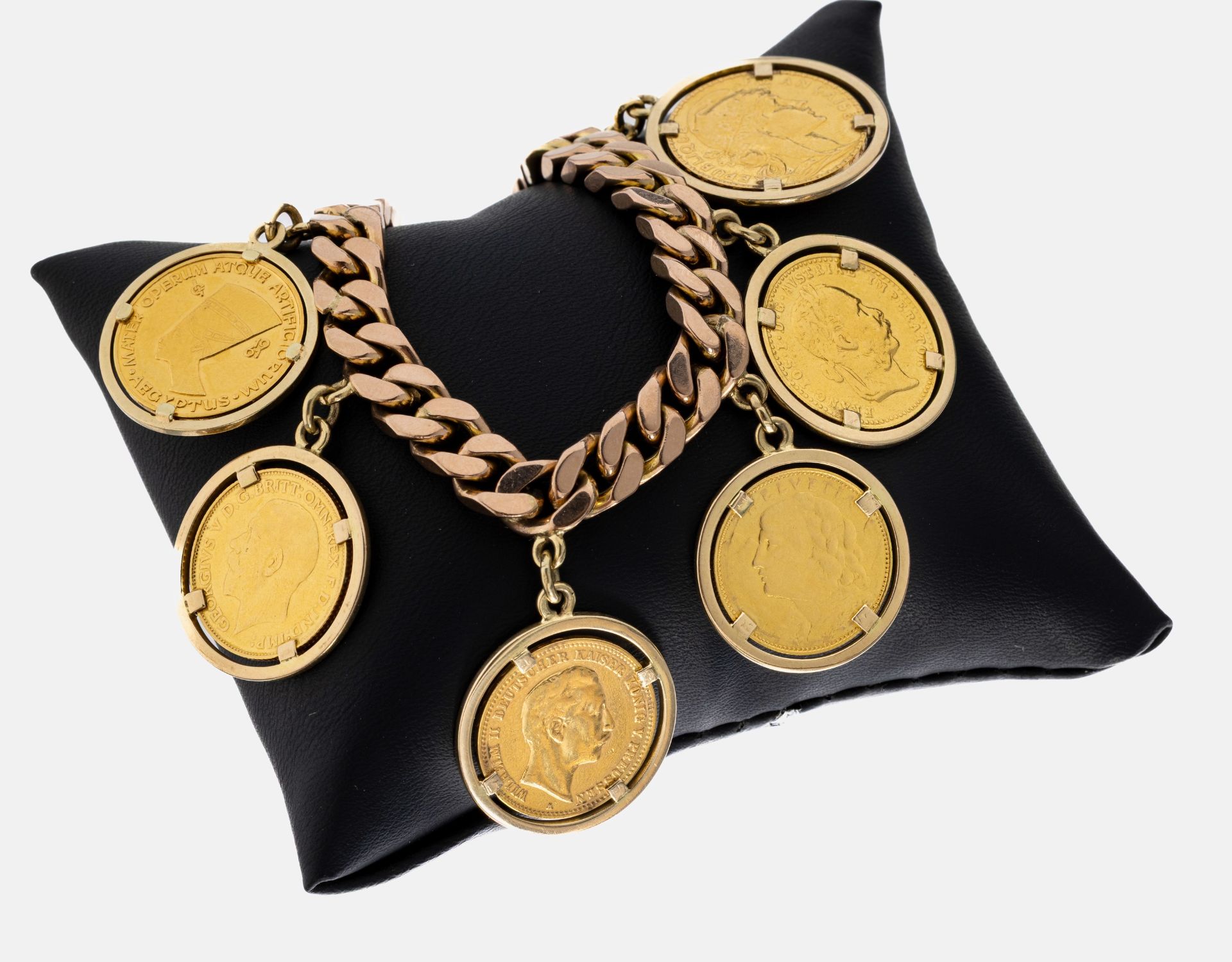 8 kt Gold Münzarmband, RG 333/000, 9 bewegl. abgehangene